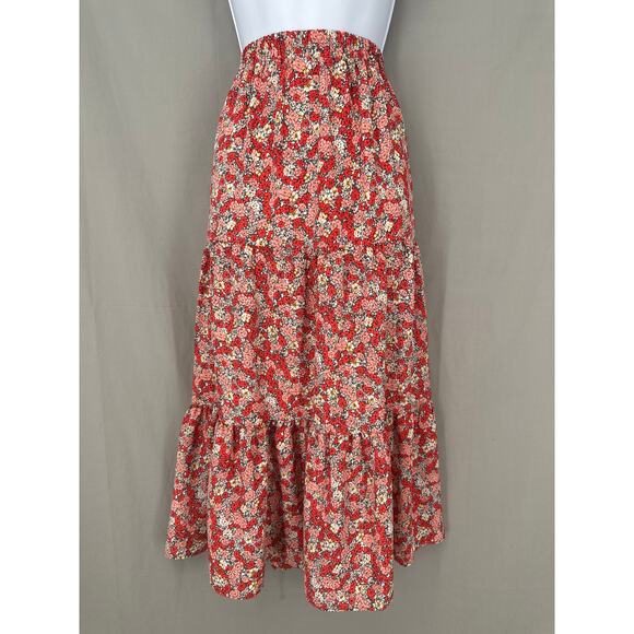 LOFT Dresses & Skirts - Loft Skirt Womens XSP Red Floral Maxi Cottagecore Tiered Boho Bohemian Capsule